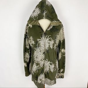 RARE LUCKY BRAND Green Floral Hooded Sweatshirt Tunic